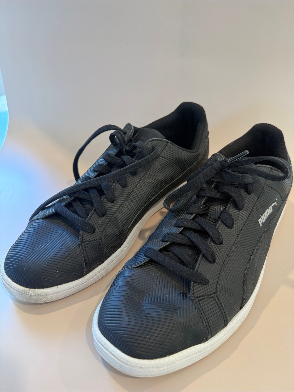 Puma Men's Black Textured Low-Top Sneakers with White Sole